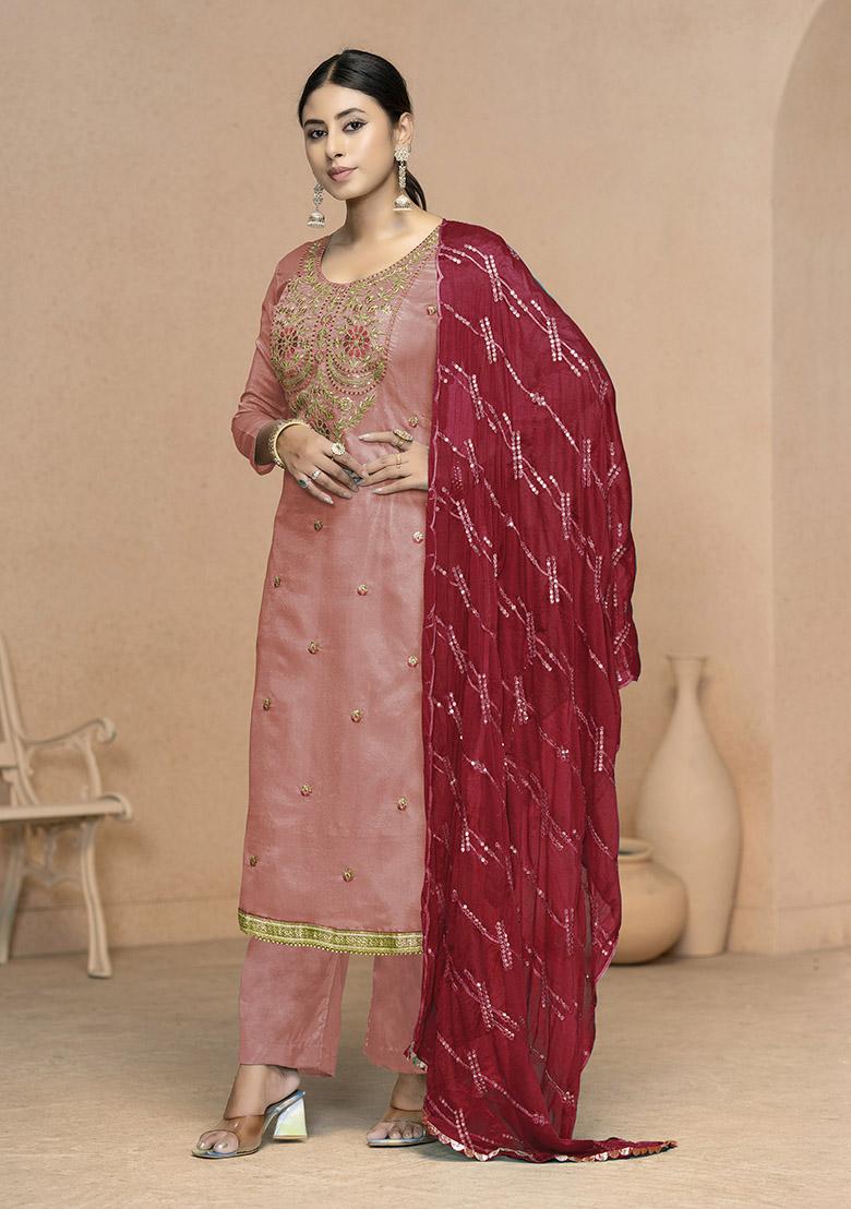 Orange Printed Organza Dress Material