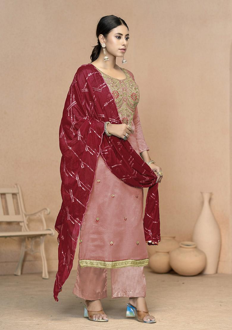 Orange Printed Organza Dress Material