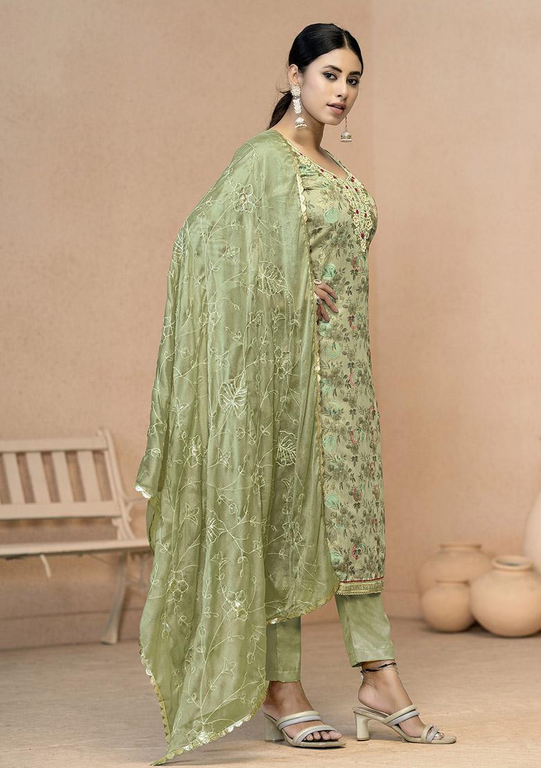 Pink Embroidered Organza Dress Material