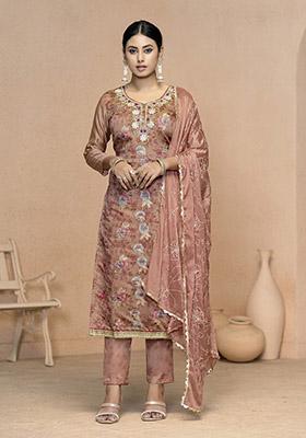 Sea Green Embroidered Organza Dress Material