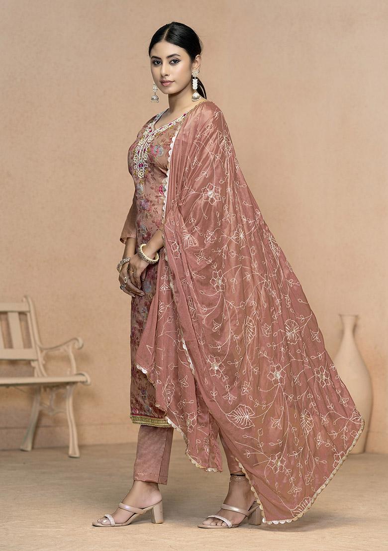 Sea Green Embroidered Organza Dress Material