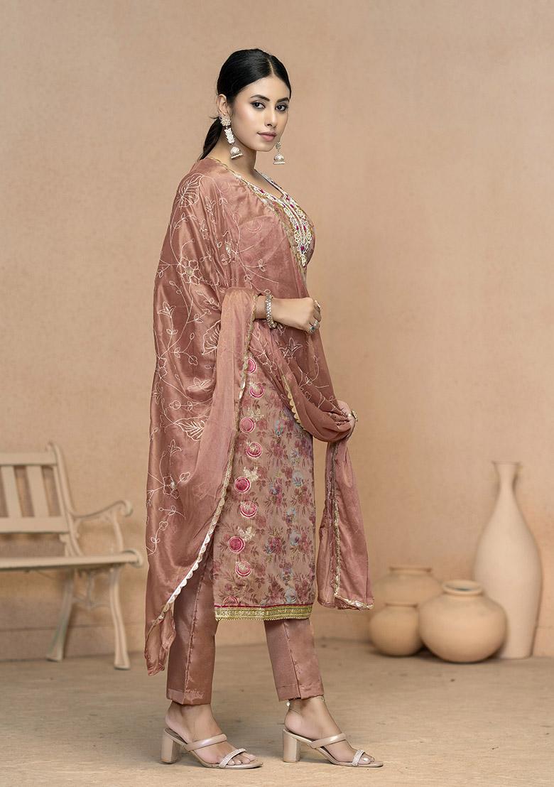 Sea Green Embroidered Organza Dress Material