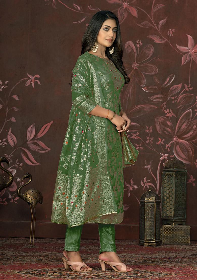 Peach Printed Organza Dress Material