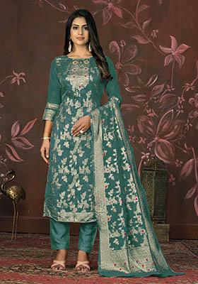 Rama Green Printed Organza Dress Material