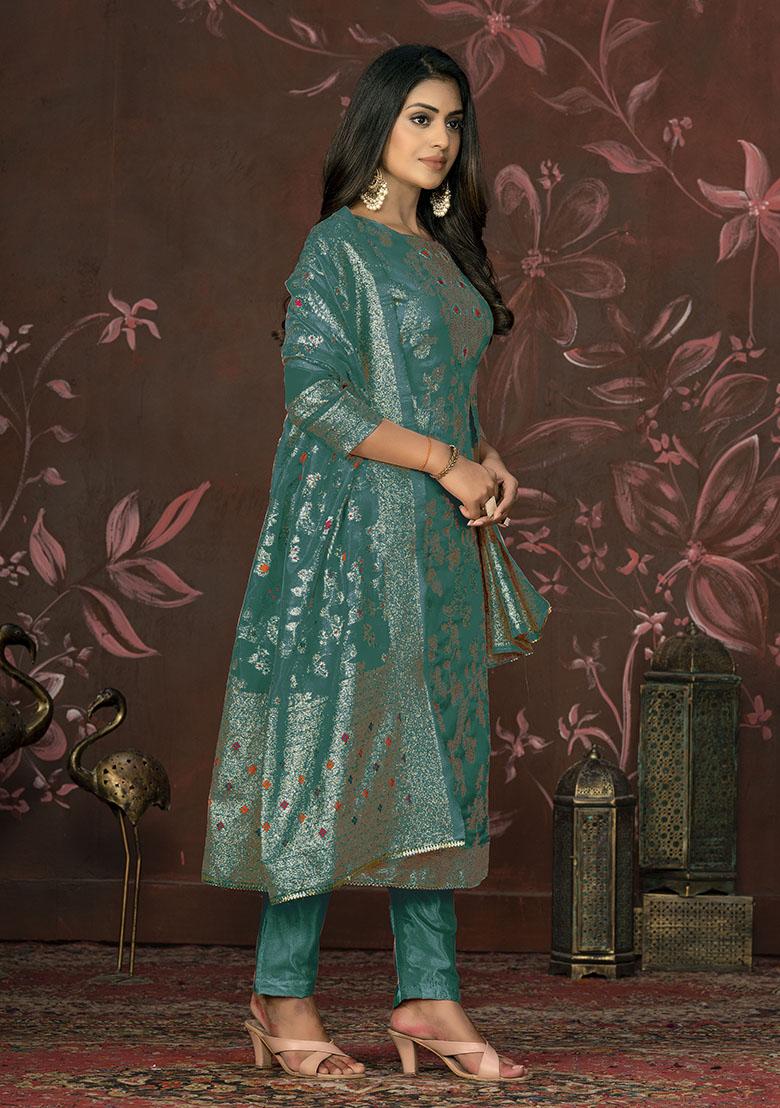 Rama Green Printed Organza Dress Material