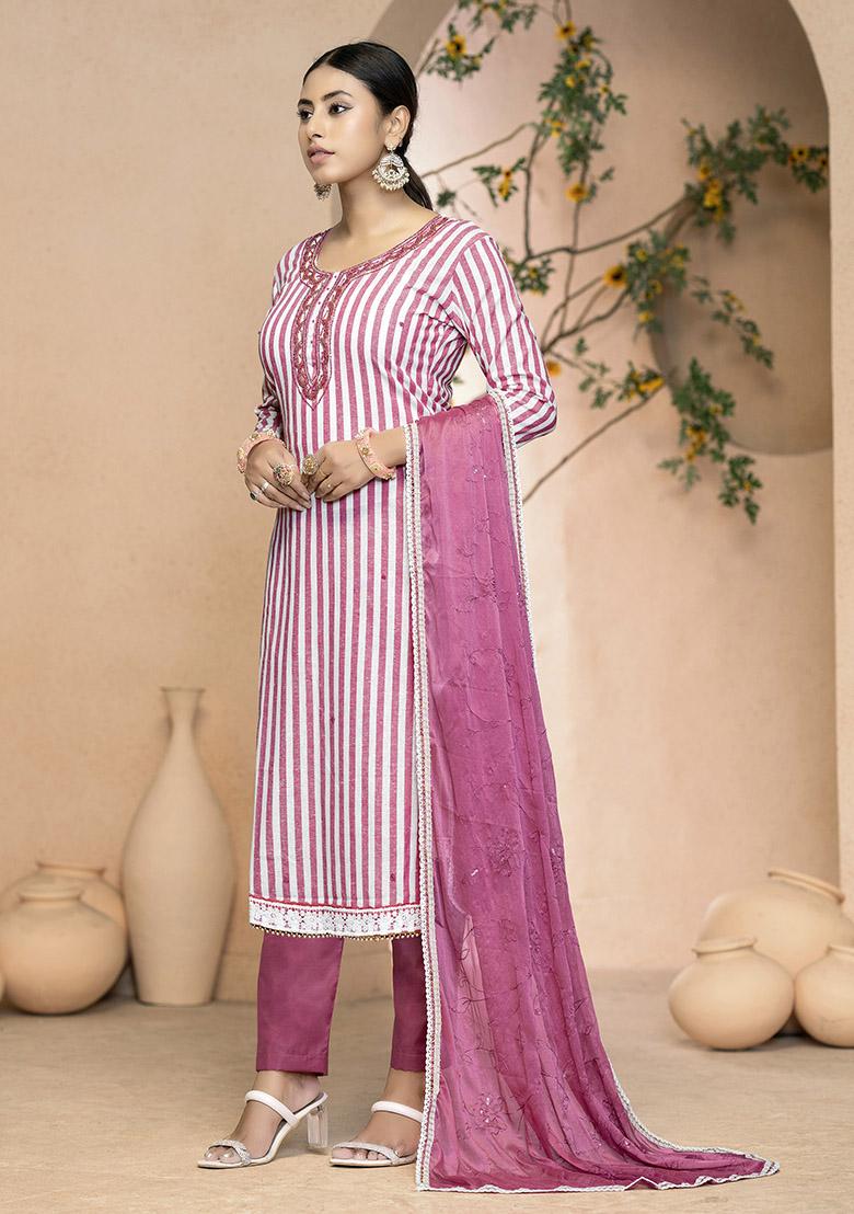 Pink Printed Organza Dress Material