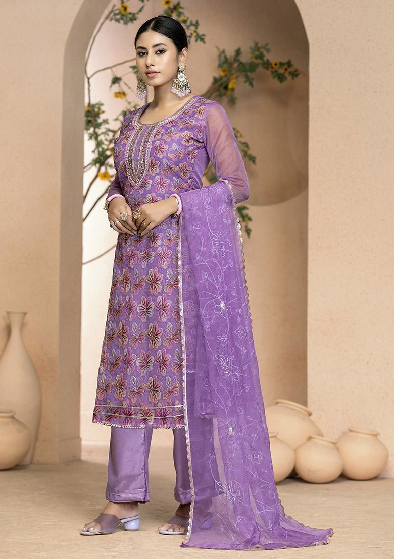 Peach Printed Organza Dress Material