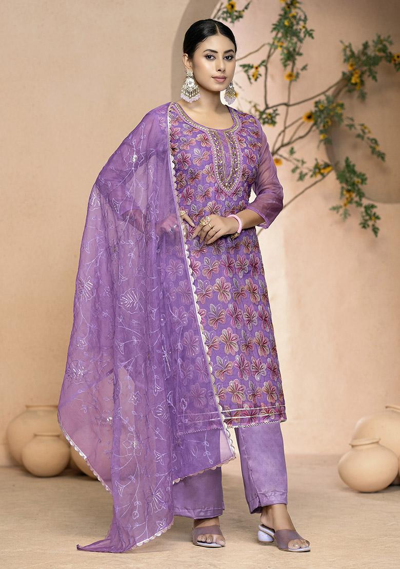 Peach Printed Organza Dress Material