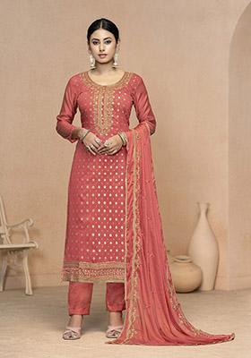 Gajri Pink Solid Cotton Dress Material