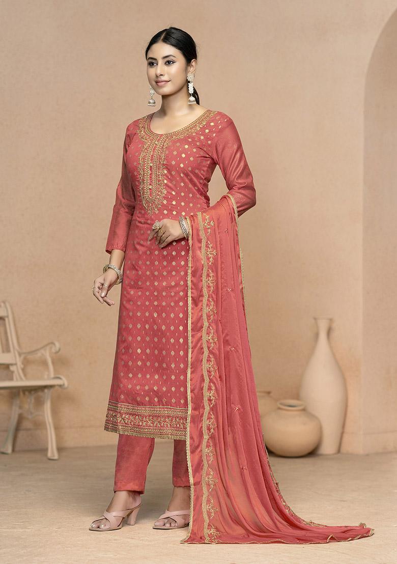 Gajri Pink Solid Cotton Dress Material