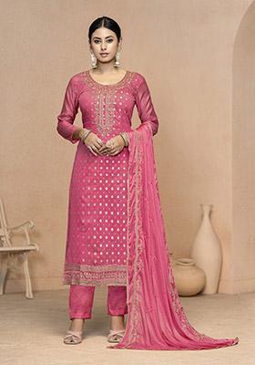 Rani Pink Solid Cotton Dress Material