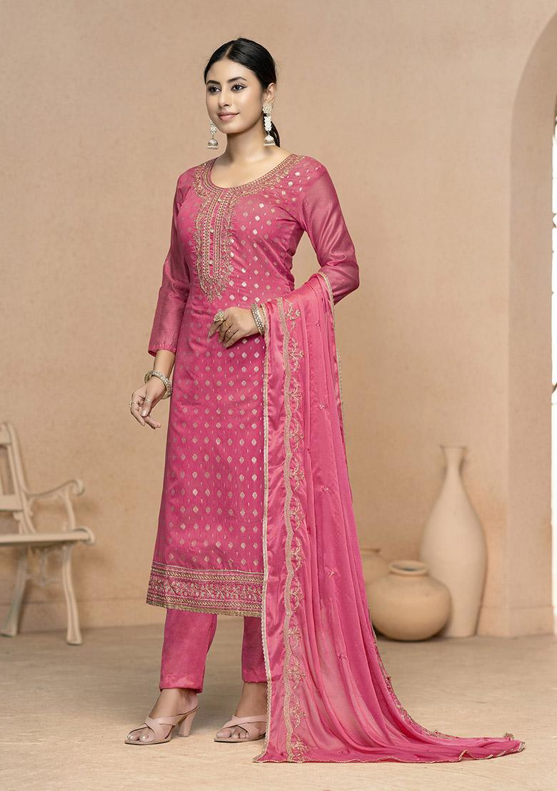Rani Pink Solid Cotton Dress Material