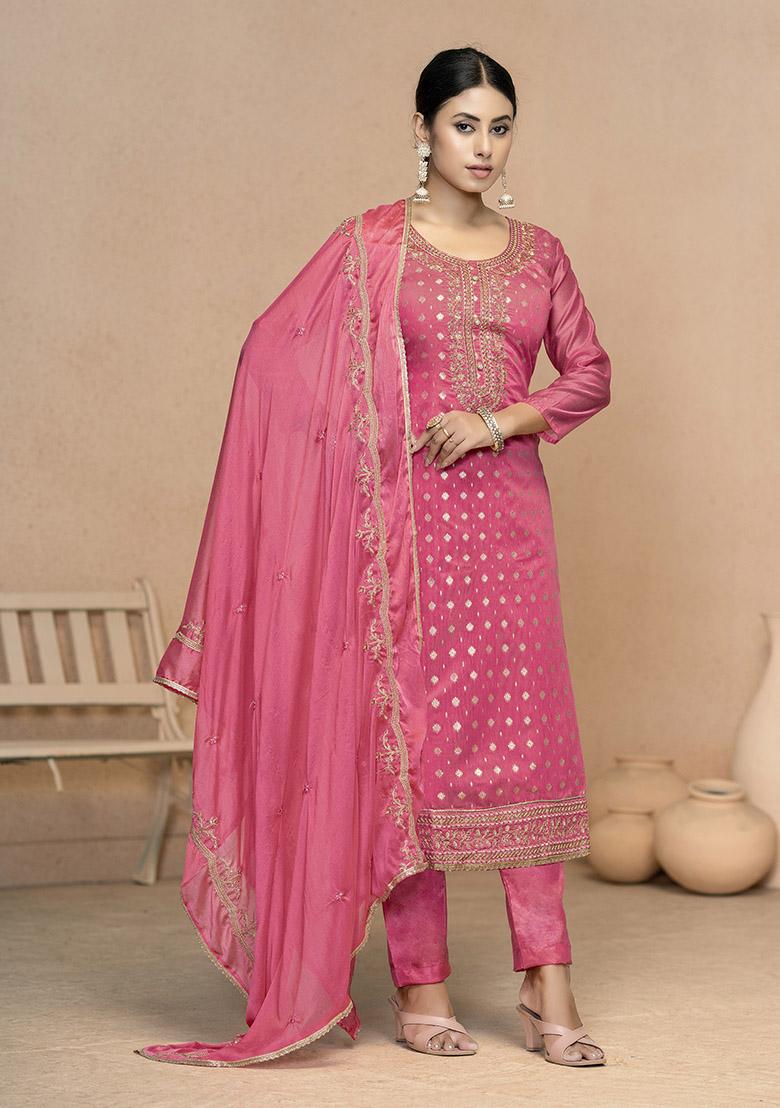 Rani Pink Solid Cotton Dress Material