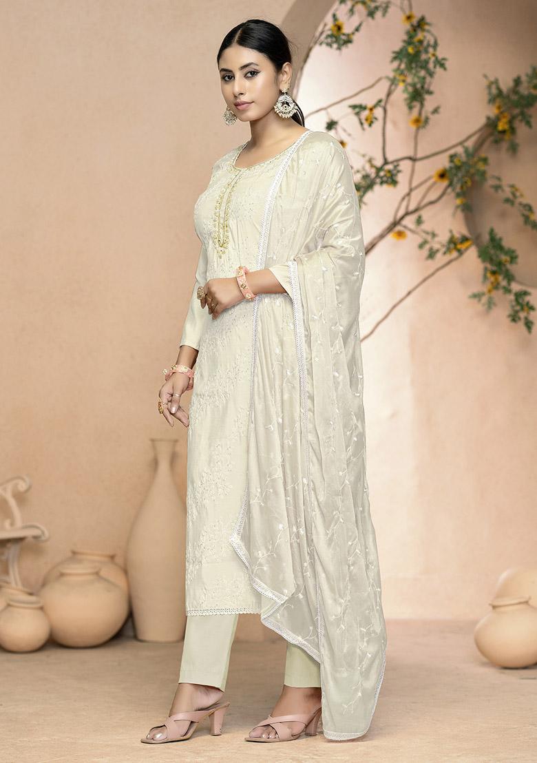 Light Green Printed Organza Dress Material