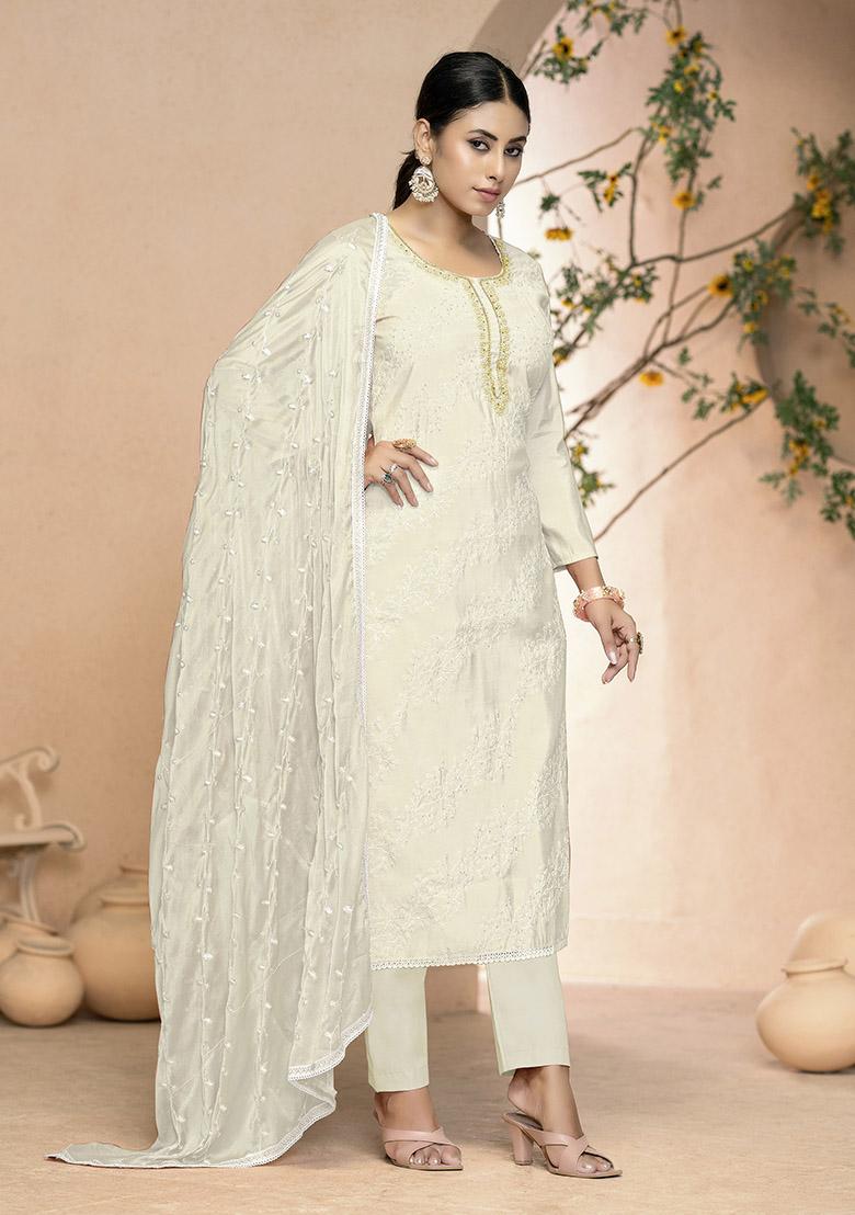 Light Green Printed Organza Dress Material