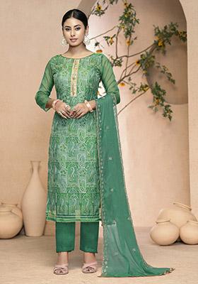 Pink Embroidered Organza Dress Material