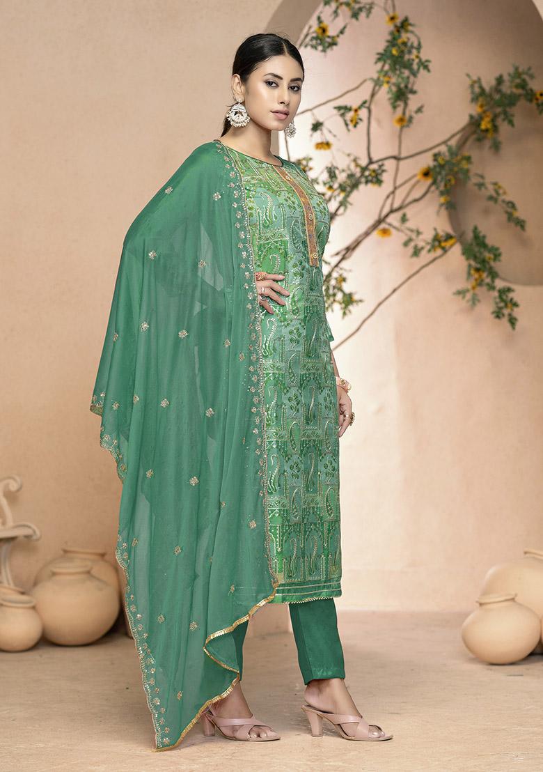 Pink Embroidered Organza Dress Material