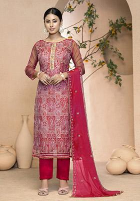 Red Printed Modal Dress Material