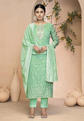 Mint Green Printed Modal Dress Material