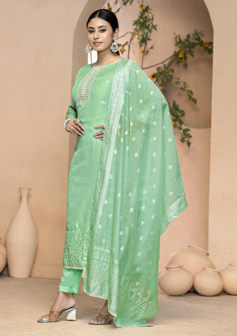 Mint Green Printed Modal Dress Material