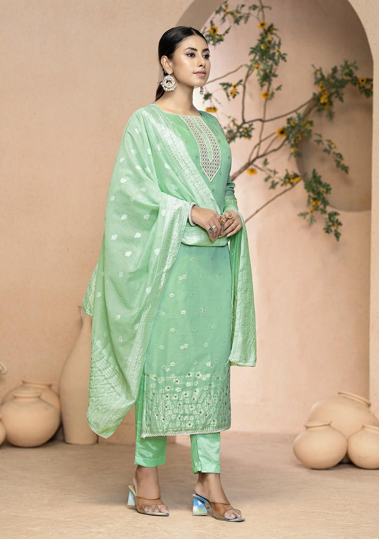 Mint Green Printed Modal Dress Material