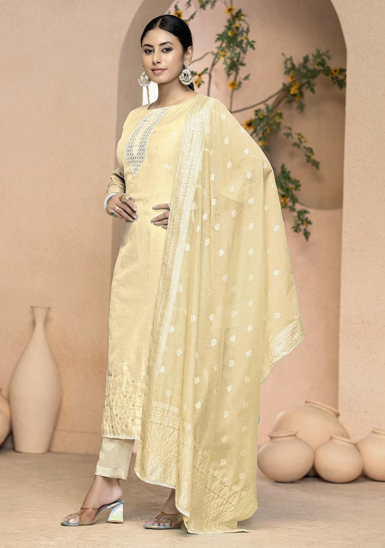 Orange Printed Organza Dress Material