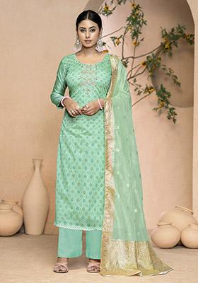 Sky Blue Printed Organza Dress Material