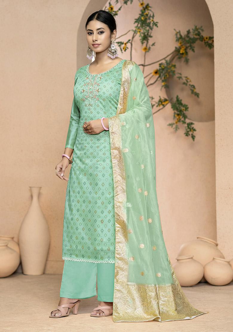 Sky Blue Printed Organza Dress Material