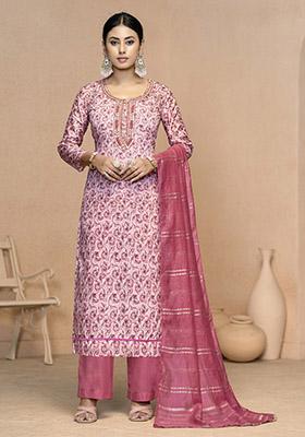 Gajri Pink Embroidered Modal Dress Material