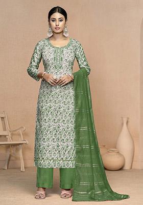 Green Embroidered Modal Dress Material