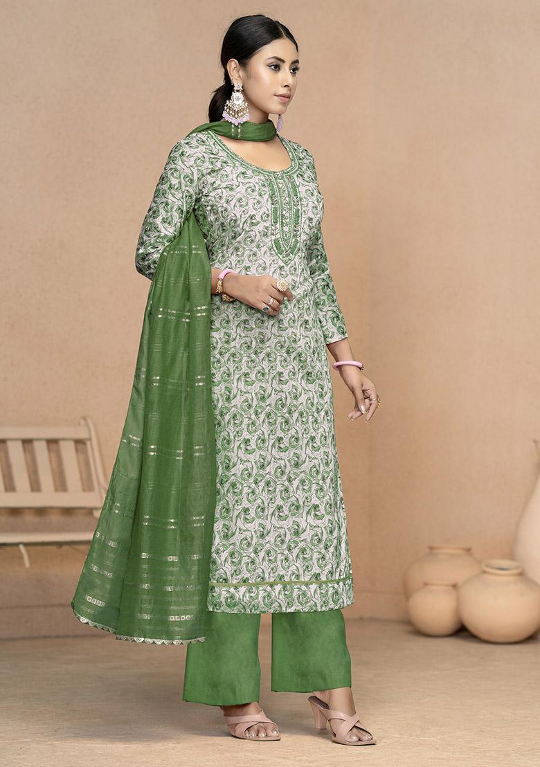 Green Embroidered Modal Dress Material