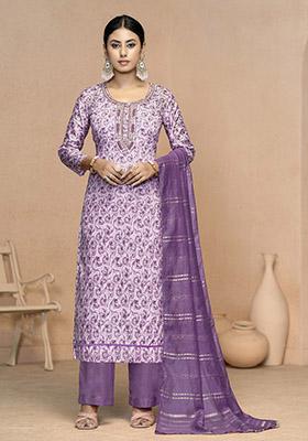 Grey Embroidered Organza Dress Material