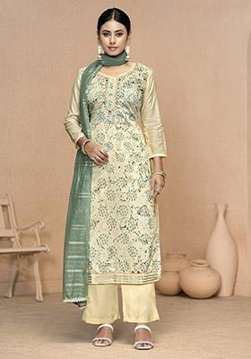 Pink Embroidered Organza Dress Material