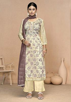 Green Embroidered Organza Dress Material