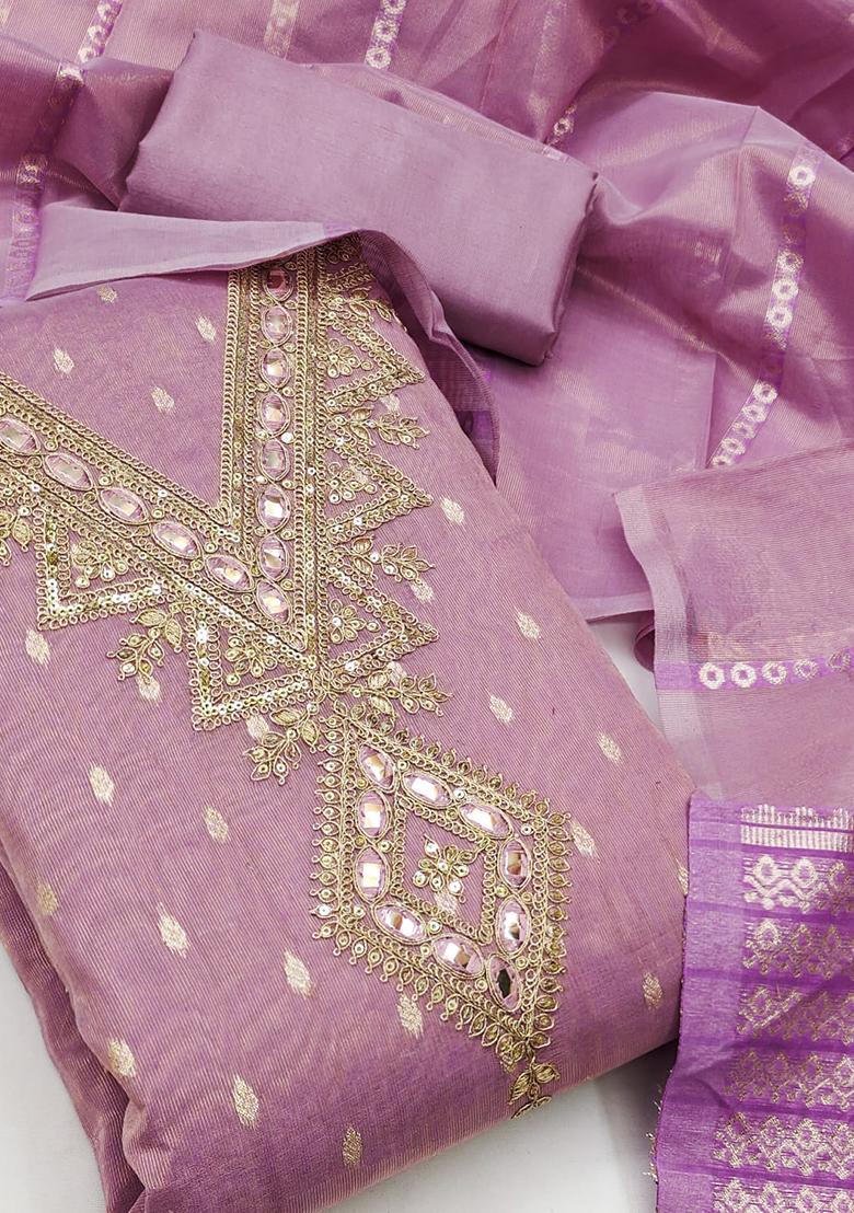 Magenta Solid Silk Dress Material