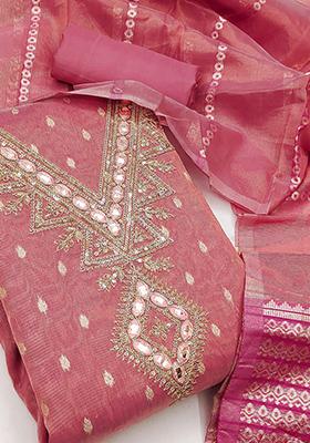 Pink Solid Silk Dress Material