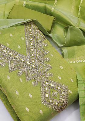 Olive Green Solid Silk Dress Material