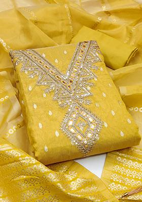 Yellow Solid Silk Dress Material