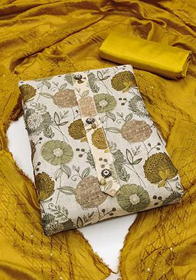 Gold Solid Silk Dress Material