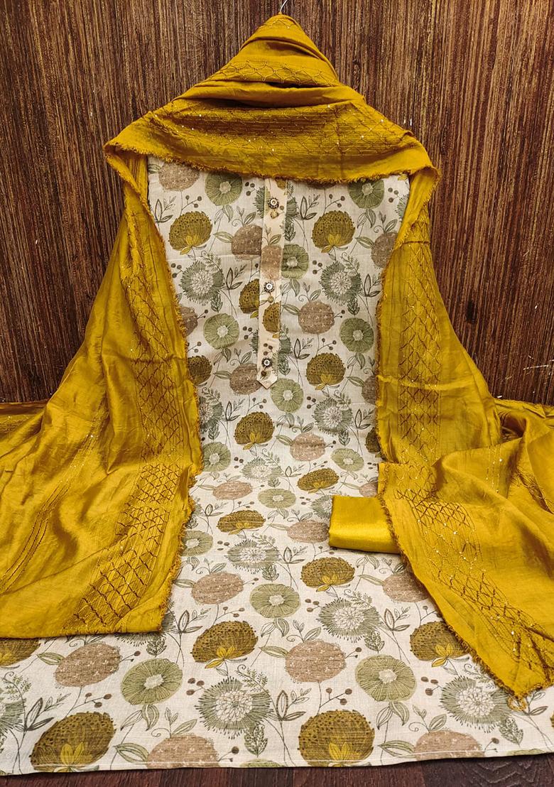 Gold Solid Silk Dress Material