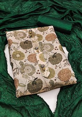 Olive Green Solid Silk Dress Material