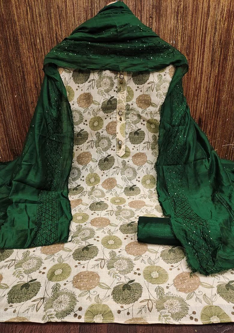 Olive Green Solid Silk Dress Material