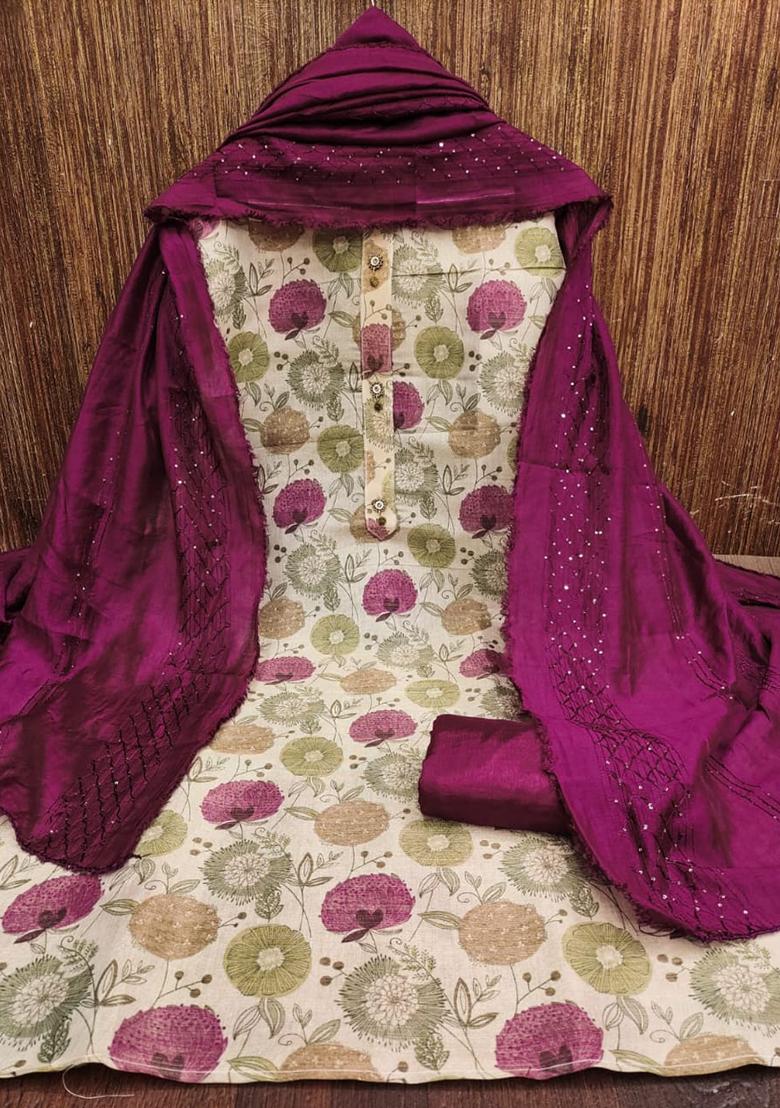 Purple Solid Silk Dress Material