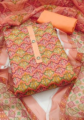 Orange Solid Chanderi Dress Material