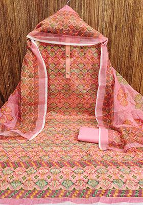 Pink Solid Chanderi Dress Material