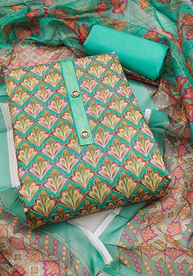 Teal Blue Solid Chanderi Dress Material