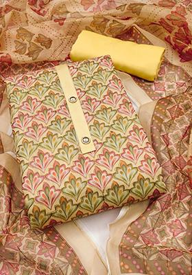 Yellow Solid Chanderi Dress Material