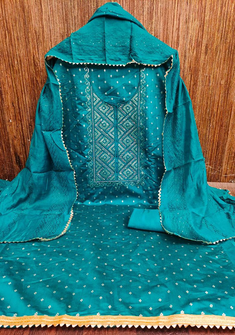 Multicolor Solid Jacquard Dress Material