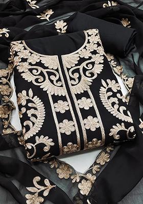 Black Solid Georgette Dress Material