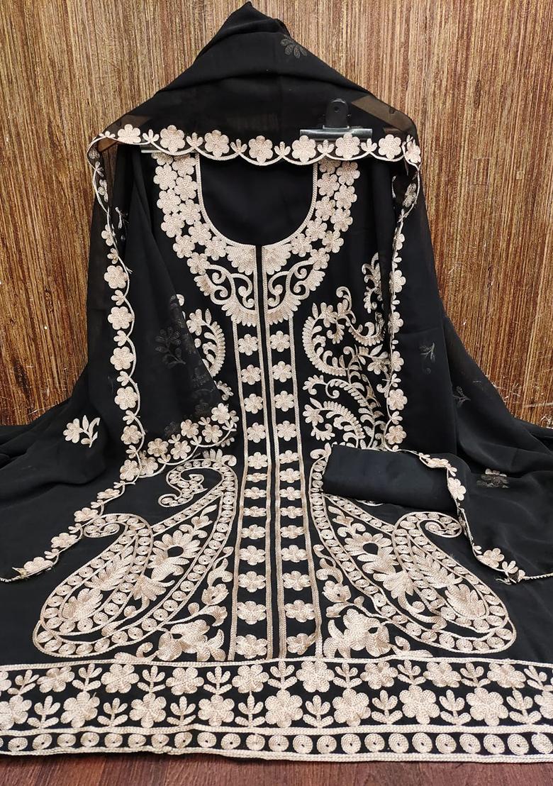 Black Solid Georgette Dress Material